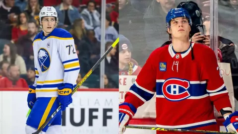 Tage Thompson a Juraj Slafkovský